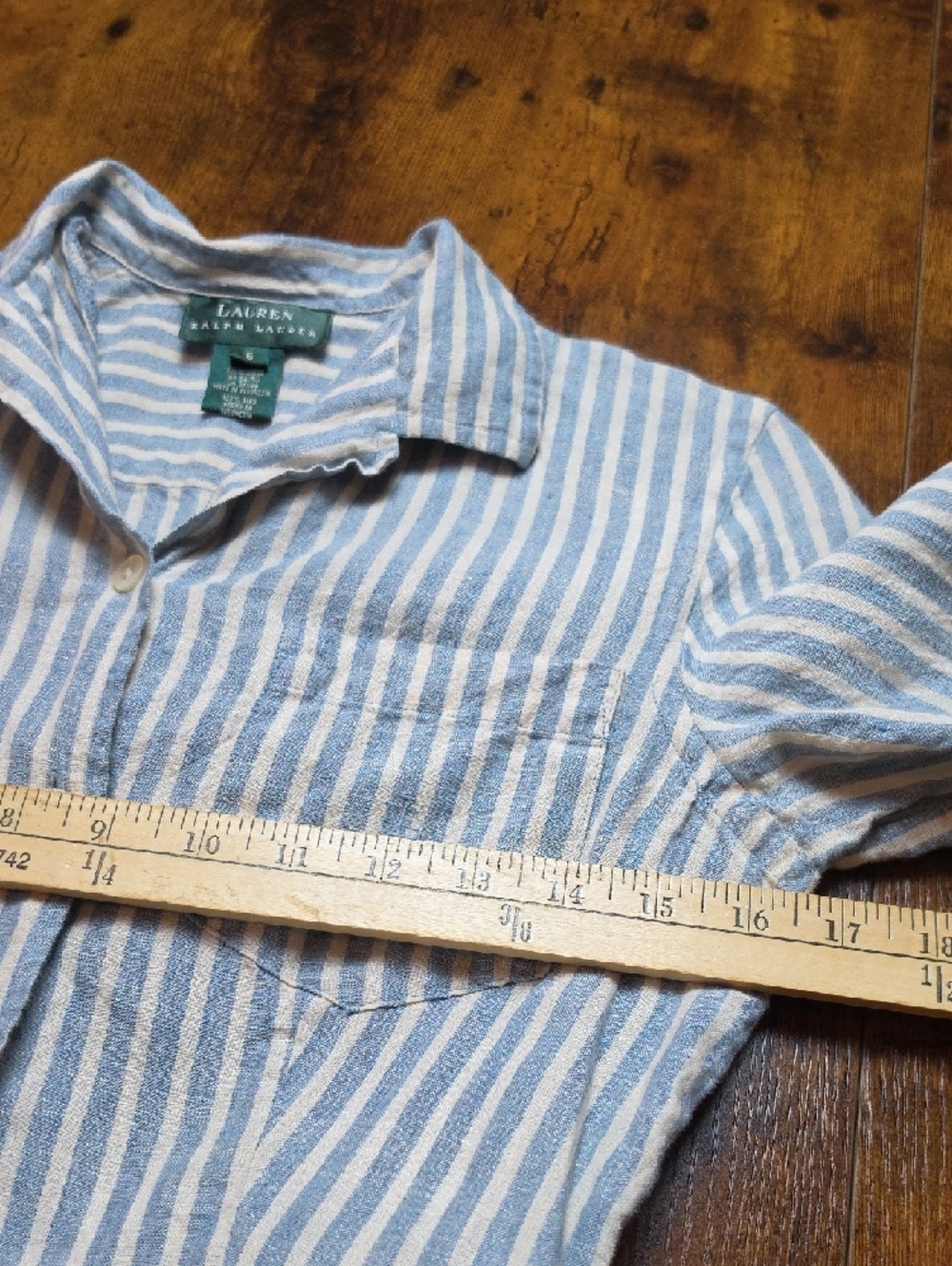 RALPH LAUREN | Blue White Stripe Logo Pocket Roll Tab Maxi Shirt Dress | 6 - Picture 8 of 12